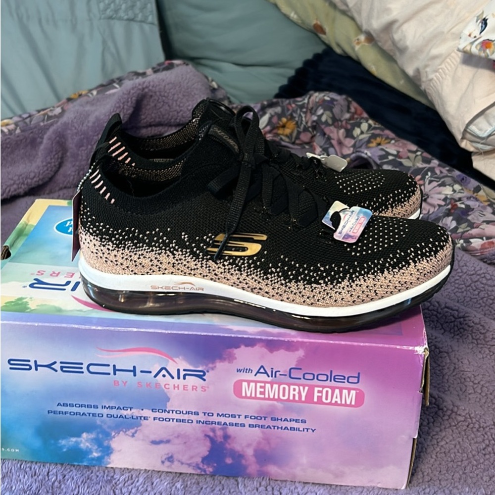 Skechers Black and Rose Gold Sneakers - Picture 3 of 8